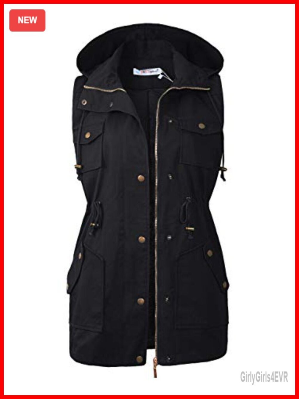 Women's Utility Vest Drawstring Waist Military Sleeveless Jacket
